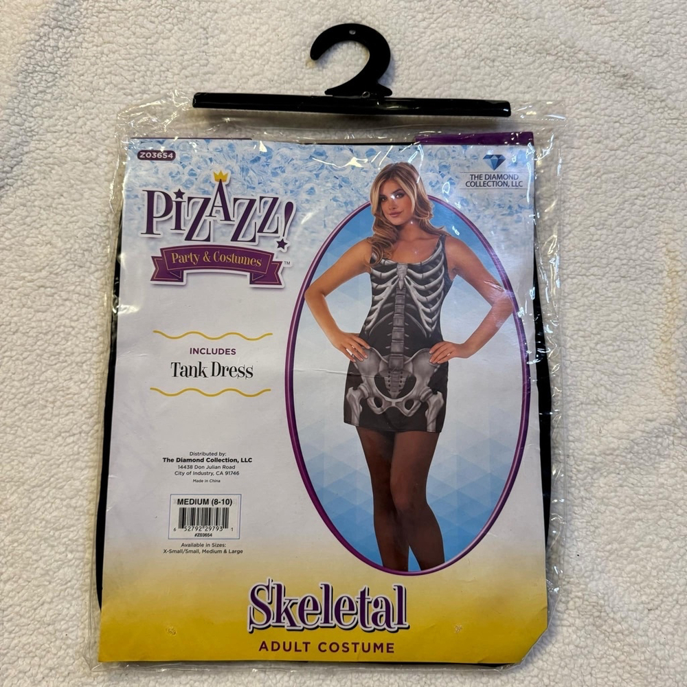 Women's Pizzaz Skeleton Halloween Costume Sexy Dress Size Medium Black